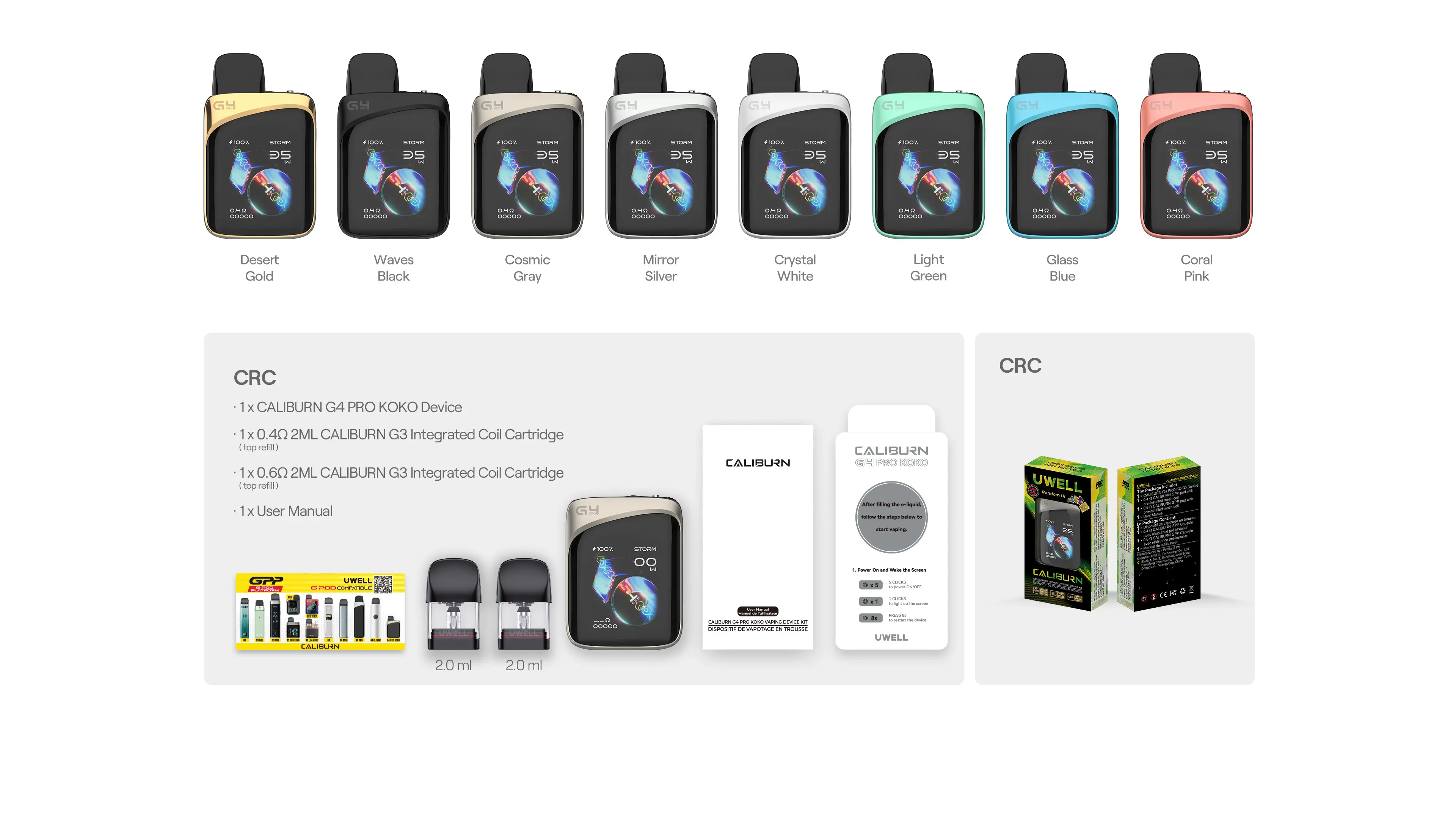 UWELL Caliburn G4 Pro KOKO Canadian Packing list